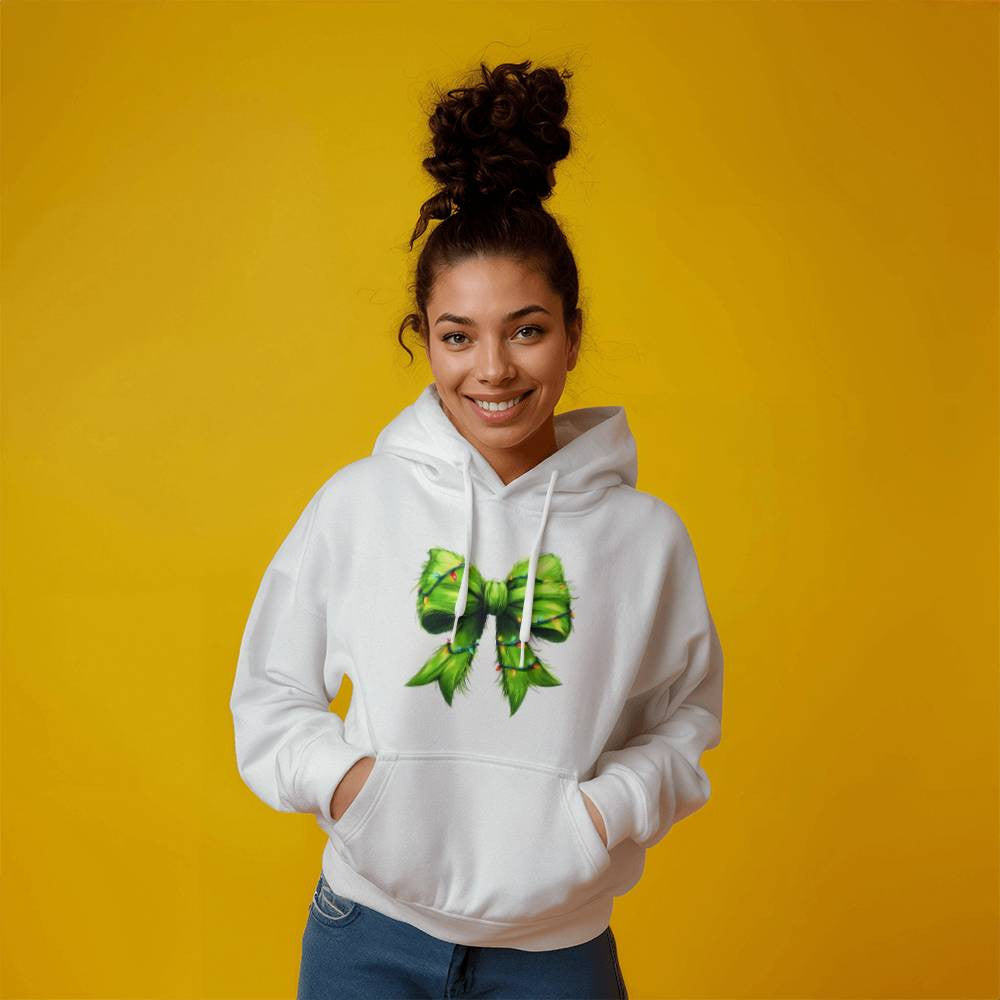 Christmas Green Bow with Lights Sweatshirt, Holiday Festive Wear, Comfortable Casual Top, Holiday Season Apparel, Christmas Gift Idea
