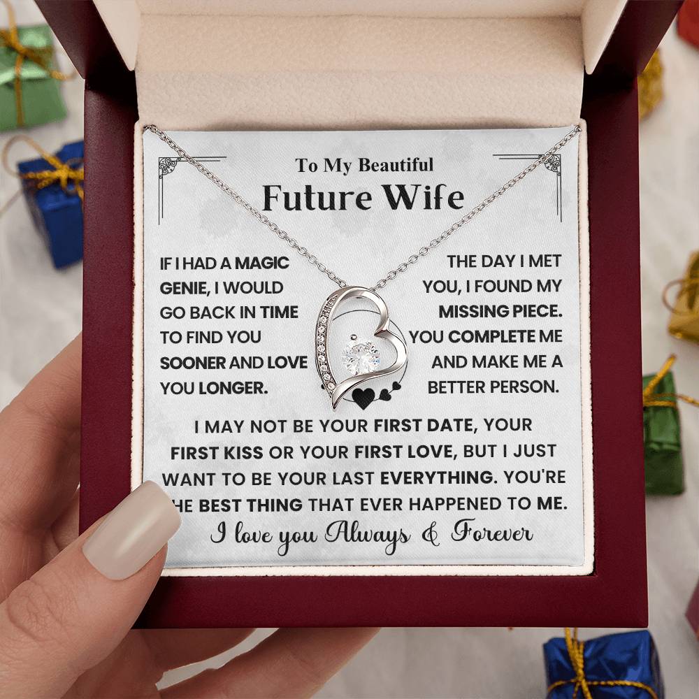 To My Beautiful Future Wife Necklace – Heart Pendant with Romantic Message Card – Engagement Gift, Proposal Keepsake, or Wedding Day Present from Fiancé