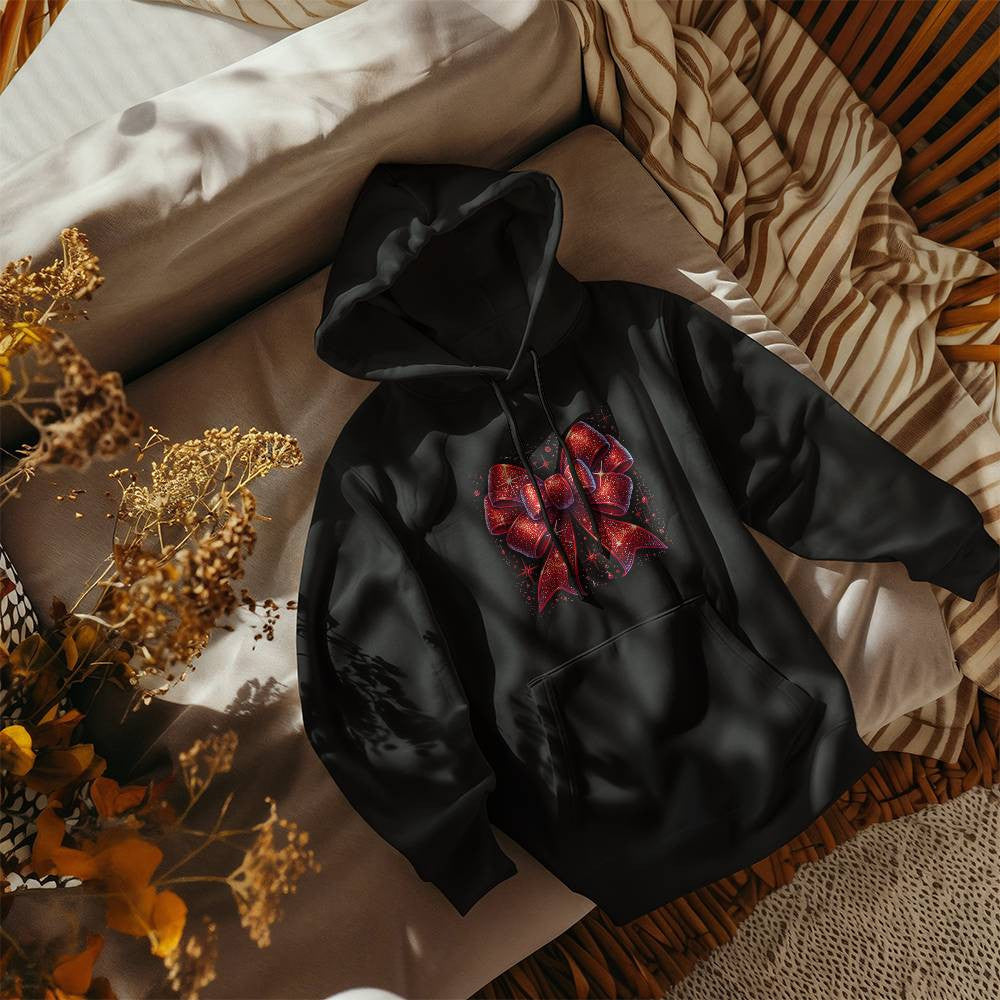 Red Glitter Bow Christmas Sweatshirt, Holiday Sweatshirt, Festive Christmas Apparel, Sparkling Bow Sweatshirt, Xmas Gift Idea