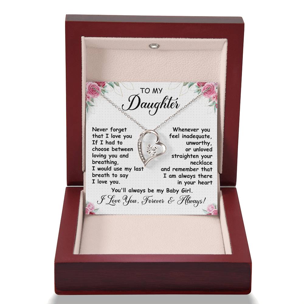 To My Daughter Necklace – Heart Pendant with Message Card – “I Love You Forever & Always” – Meaningful Gift from Mom or Dad – Birthday, Graduation, or Just Because