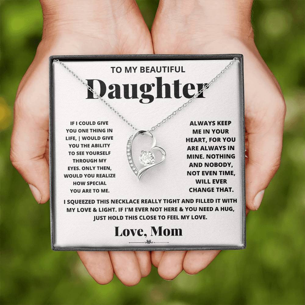To Daughter Message Card Necklace,  Forever Love Necklace + Luxury Box
