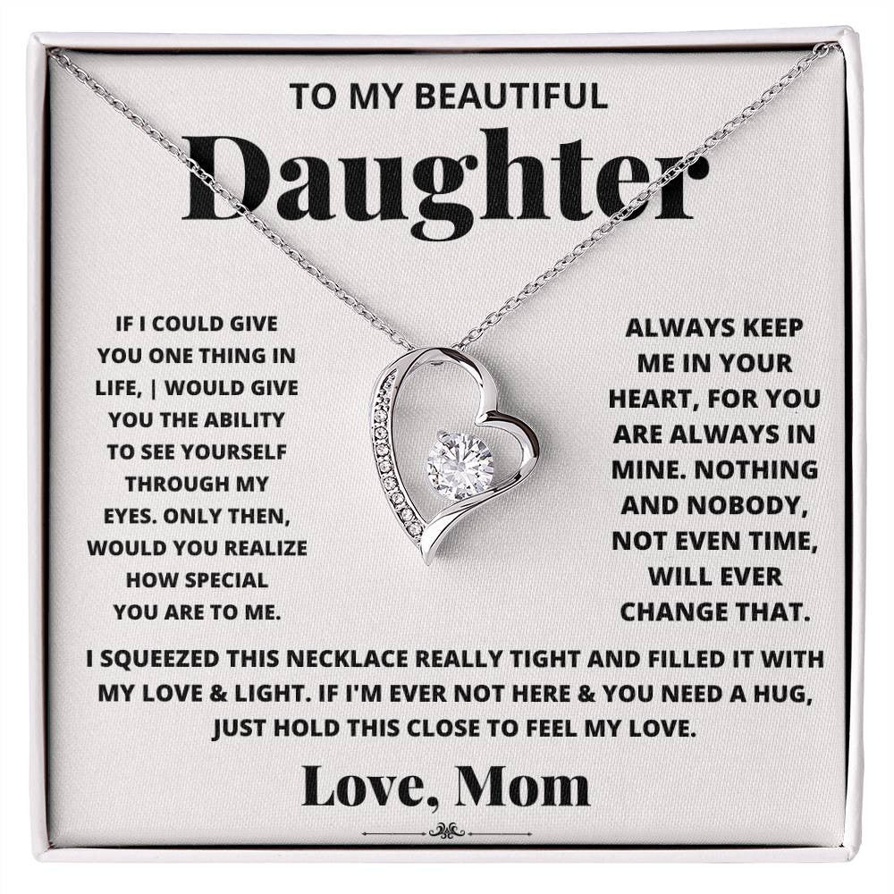 To Daughter Message Card Necklace,  Forever Love Necklace + Luxury Box