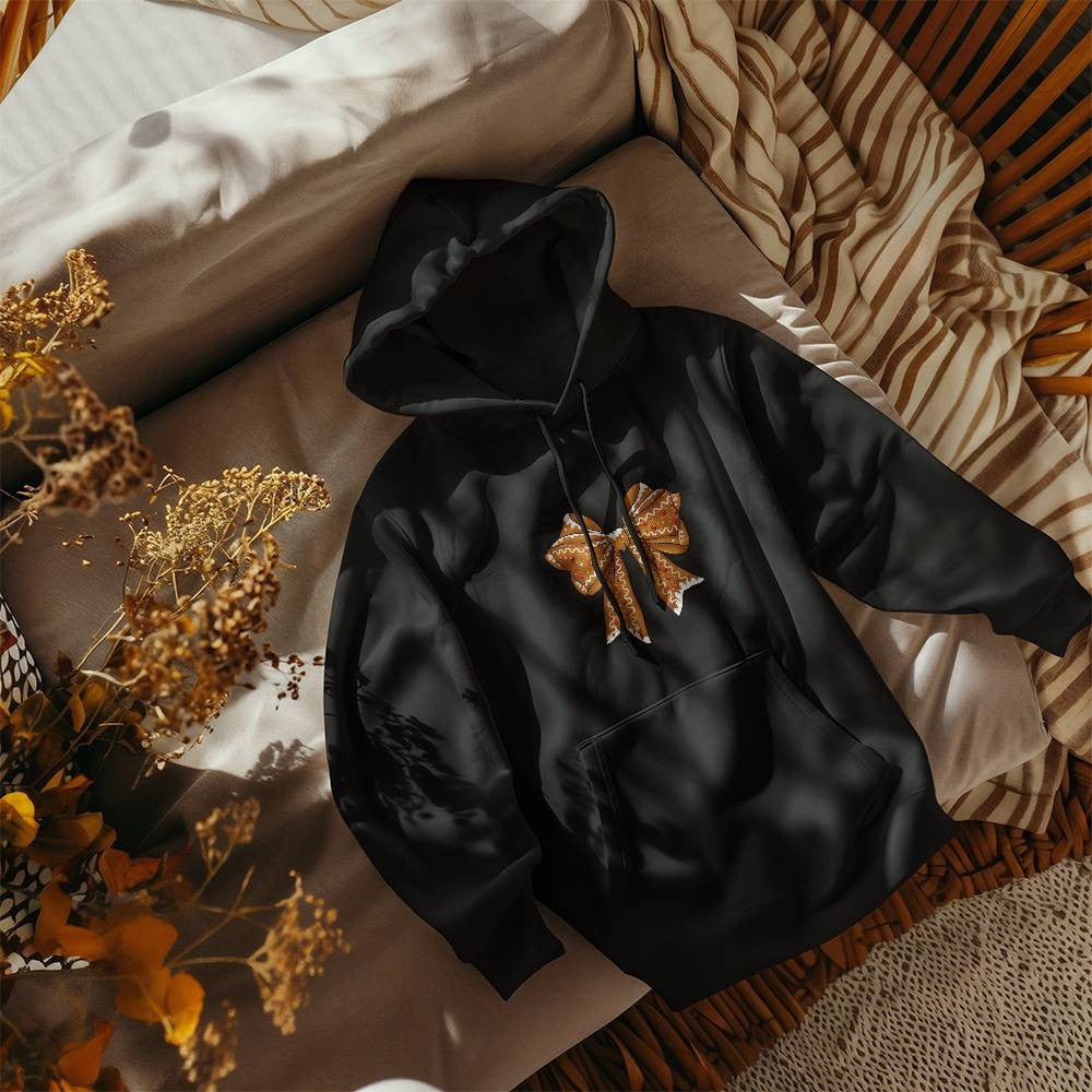 Festive Gingerbread Bow Sweatshirt, Holiday Season Cozy Wear, Warm Winter Casual Outfit, Gift Idea