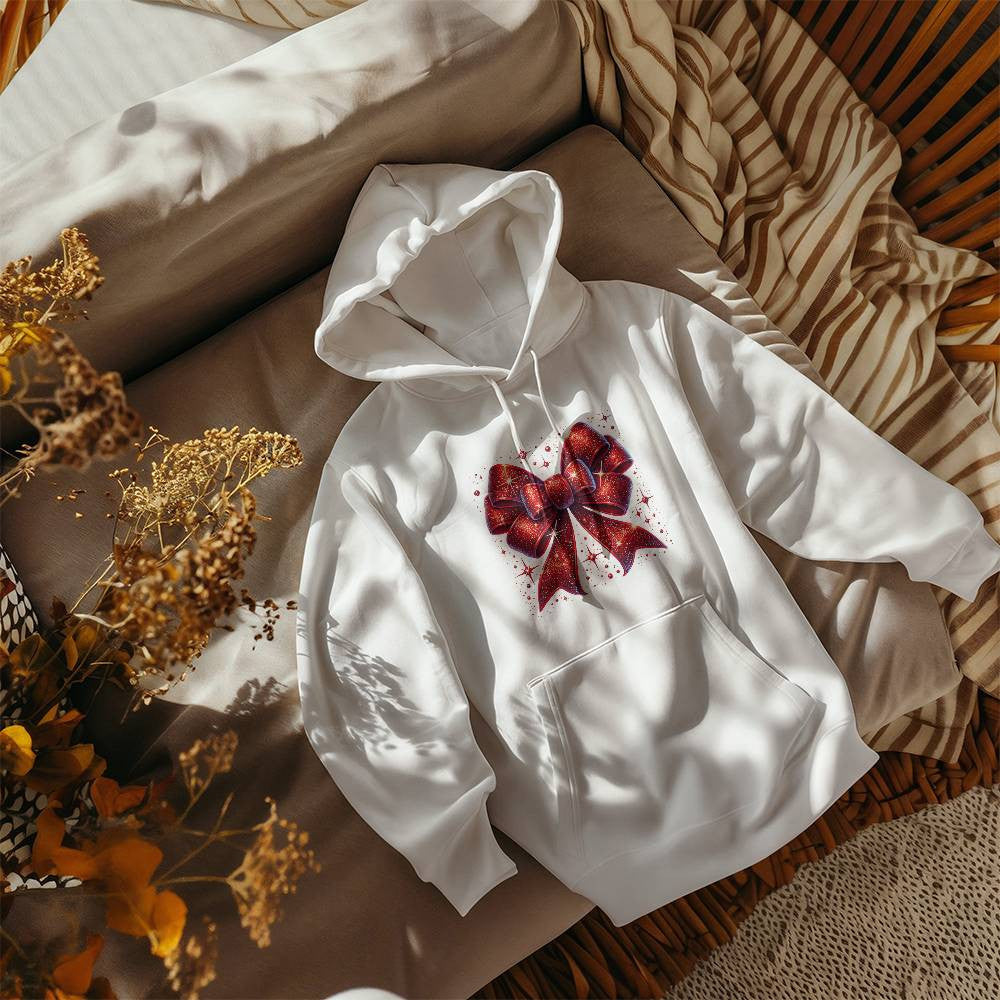 Red Glitter Bow Christmas Sweatshirt, Holiday Sweatshirt, Festive Christmas Apparel, Sparkling Bow Sweatshirt, Xmas Gift Idea