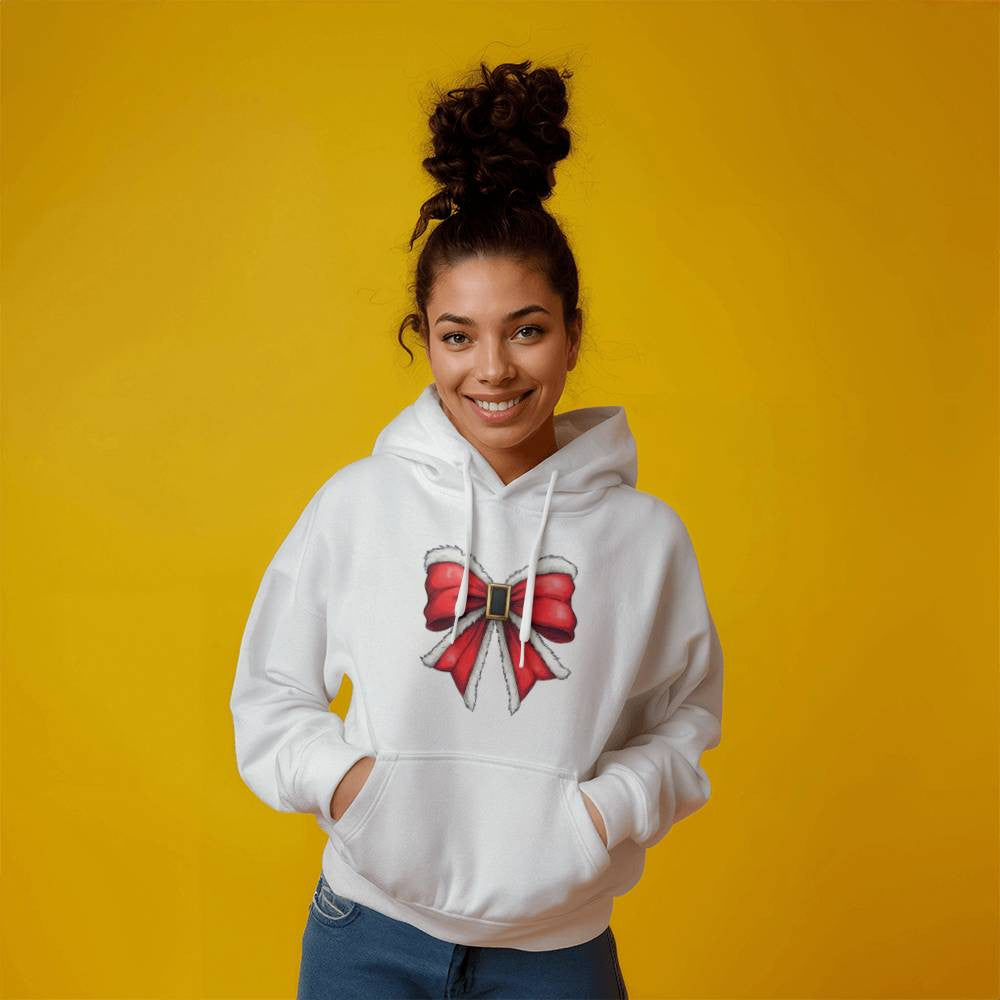 Festive Holiday Bow Sweatshirt, Christmas Red Ribbon Print, Cozy Winter Apparel, Women's Cute Holiday Gift, Unique Xmas Clothing