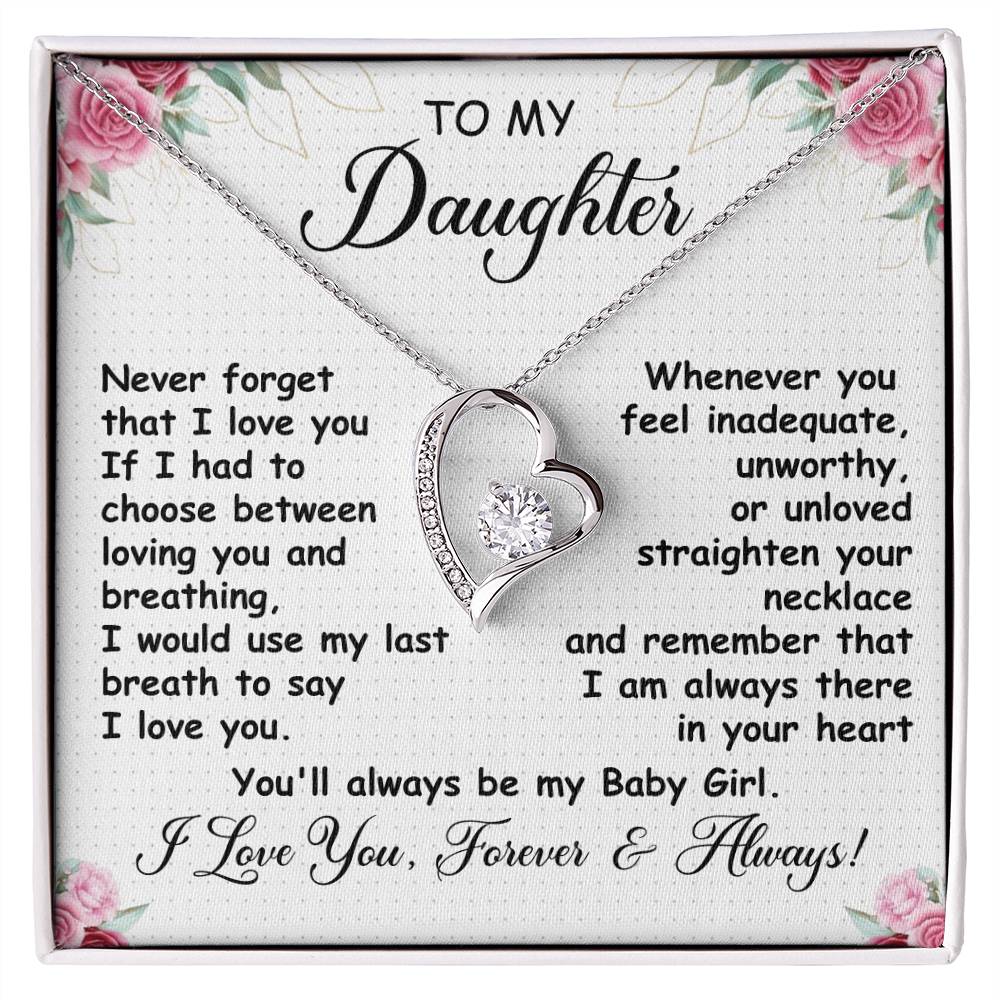 To My Daughter Necklace – Heart Pendant with Message Card – “I Love You Forever & Always” – Meaningful Gift from Mom or Dad – Birthday, Graduation, or Just Because