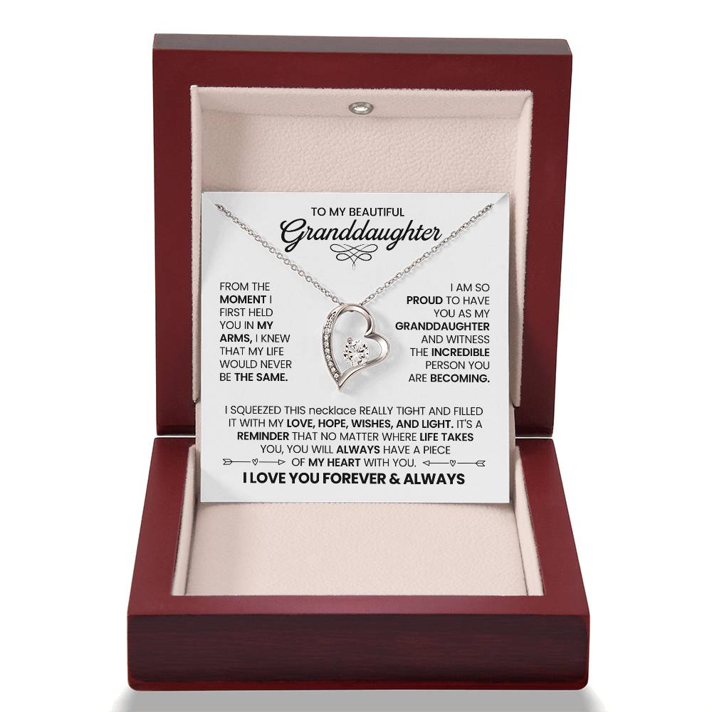To My Beautiful Granddaughter Necklace – Heart Pendant with Lavender Message Card – Grandmother Gift of Love, Pride & Encouragement