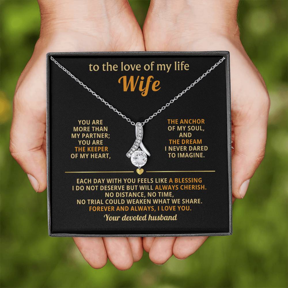 To My Wife Necklace  Pendant – Romantic Anniversary Gift from Husband – “Forever & Always I Love You” Message Card Jewelry
