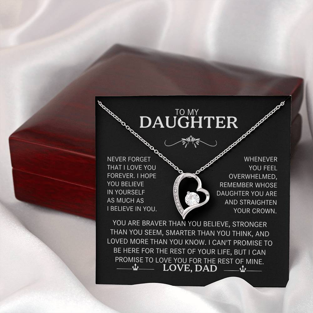 To My Daughter Necklace from Dad – Heart Pendant with Message Card – Meaningful Father to Daughter Gift for Birthday, Graduation, or Christmas