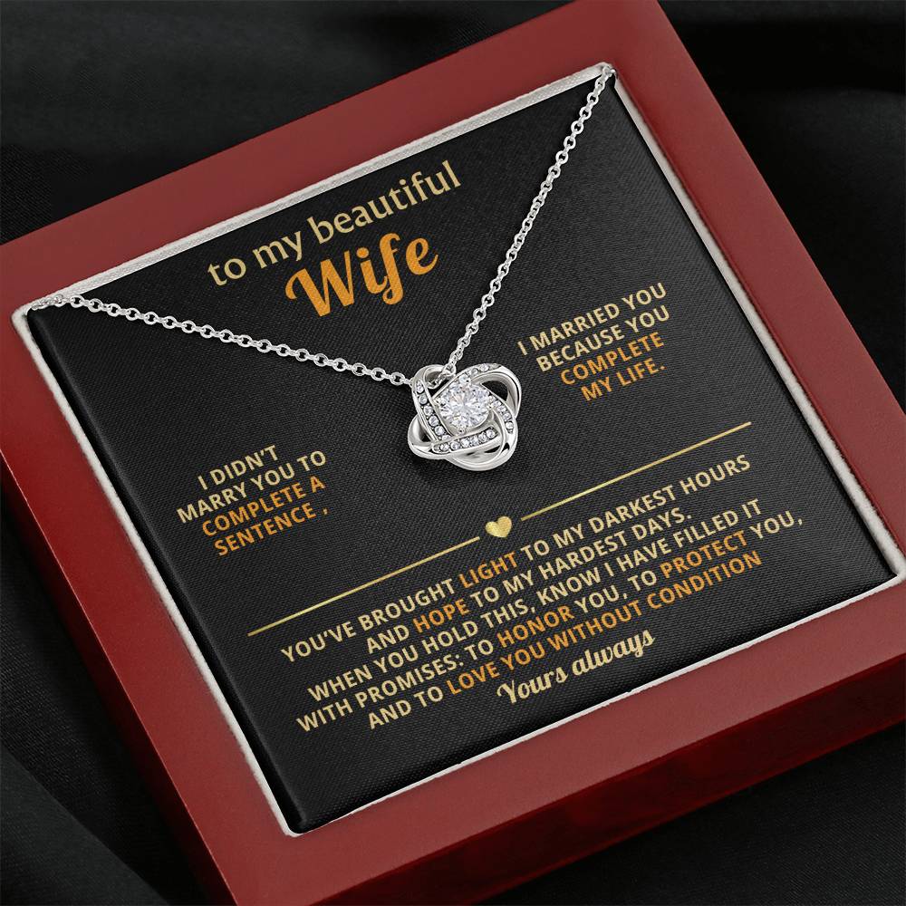 To My Beautiful Wife Necklace  – Romantic Gift from Husband – Anniversary, Birthday or Christmas Message Card Jewelry