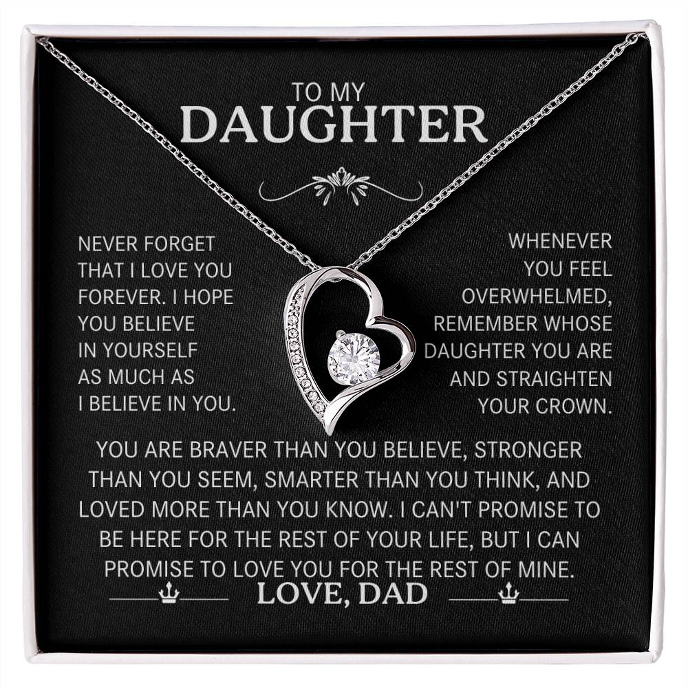 To My Daughter Necklace from Dad – Heart Pendant with Message Card – Meaningful Father to Daughter Gift for Birthday, Graduation, or Christmas