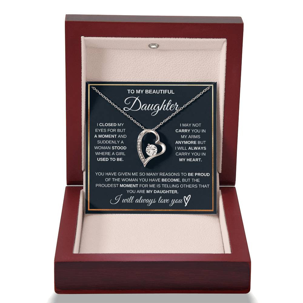 To My Daughter Message Jewelry, Forever Love Necklace,  Luxury Jewelry Box