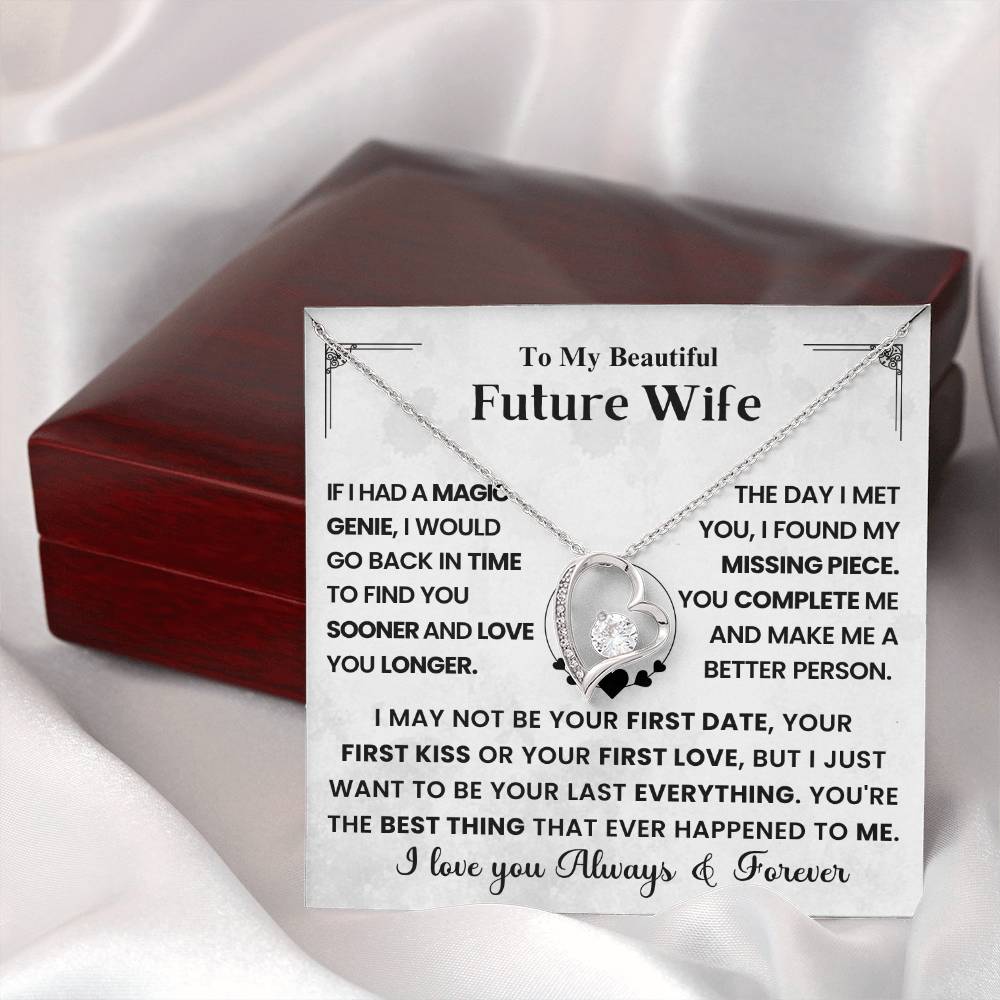 To My Beautiful Future Wife Necklace – Heart Pendant with Romantic Message Card – Engagement Gift, Proposal Keepsake, or Wedding Day Present from Fiancé