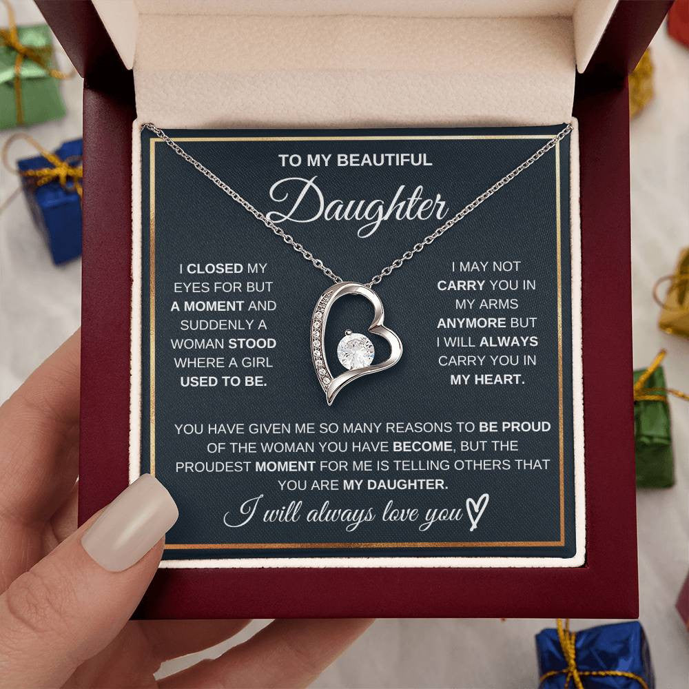 To My Daughter Message Jewelry, Forever Love Necklace,  Luxury Jewelry Box