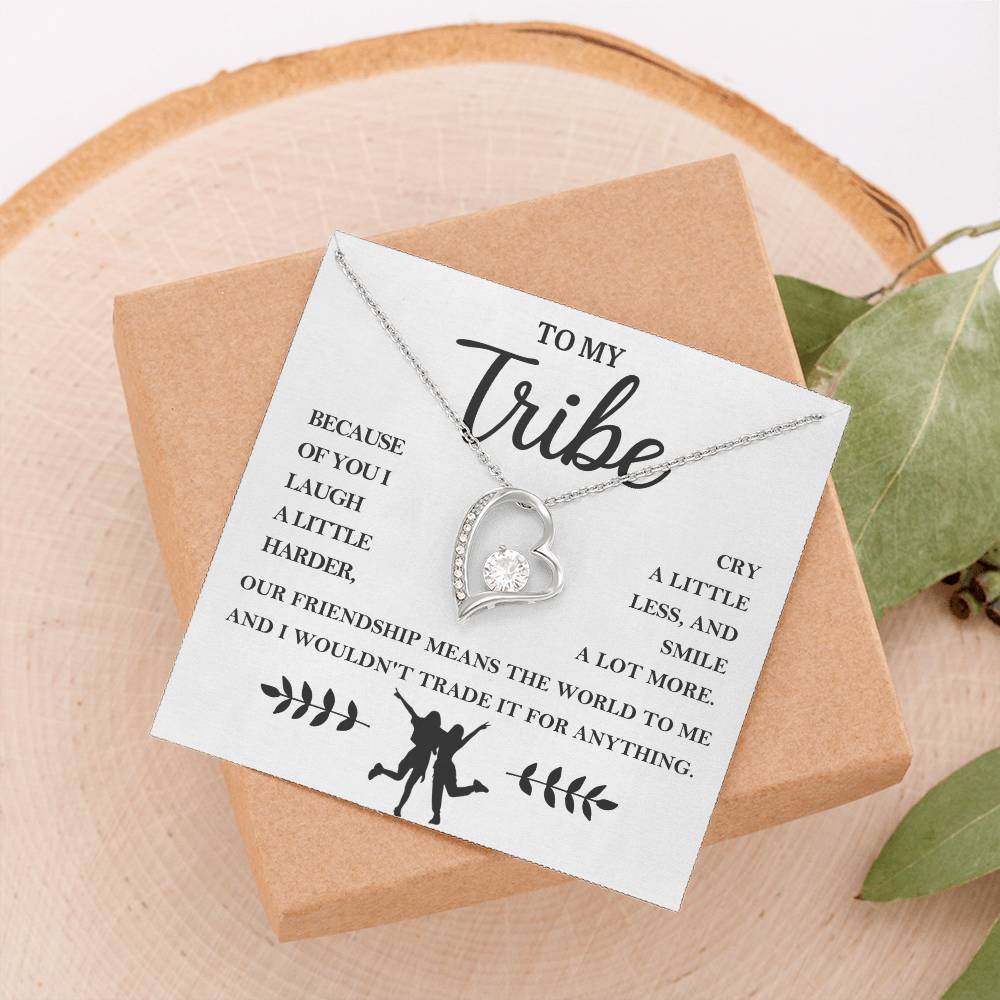 To My Tribe Necklace – Heart Pendant with Friendship Message Card – Meaningful Gift for Best Friends, Sisters, or Bridesmaids – “Our Friendship Means the World”