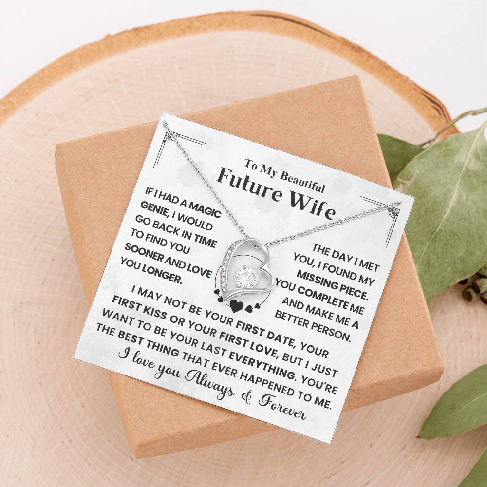 To My Beautiful Future Wife Necklace – Heart Pendant with Romantic Message Card – Engagement Gift, Proposal Keepsake, or Wedding Day Present from Fiancé