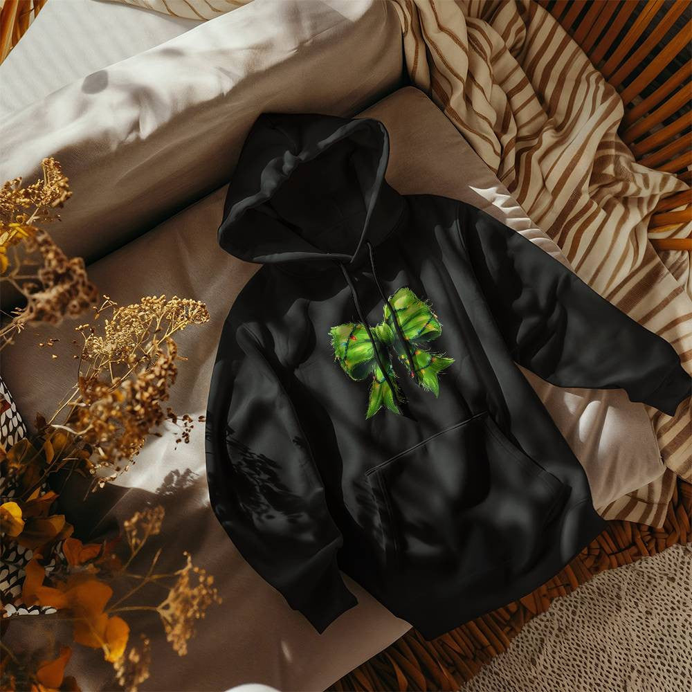 Christmas Green Bow with Lights Sweatshirt, Holiday Festive Wear, Comfortable Casual Top, Holiday Season Apparel, Christmas Gift Idea