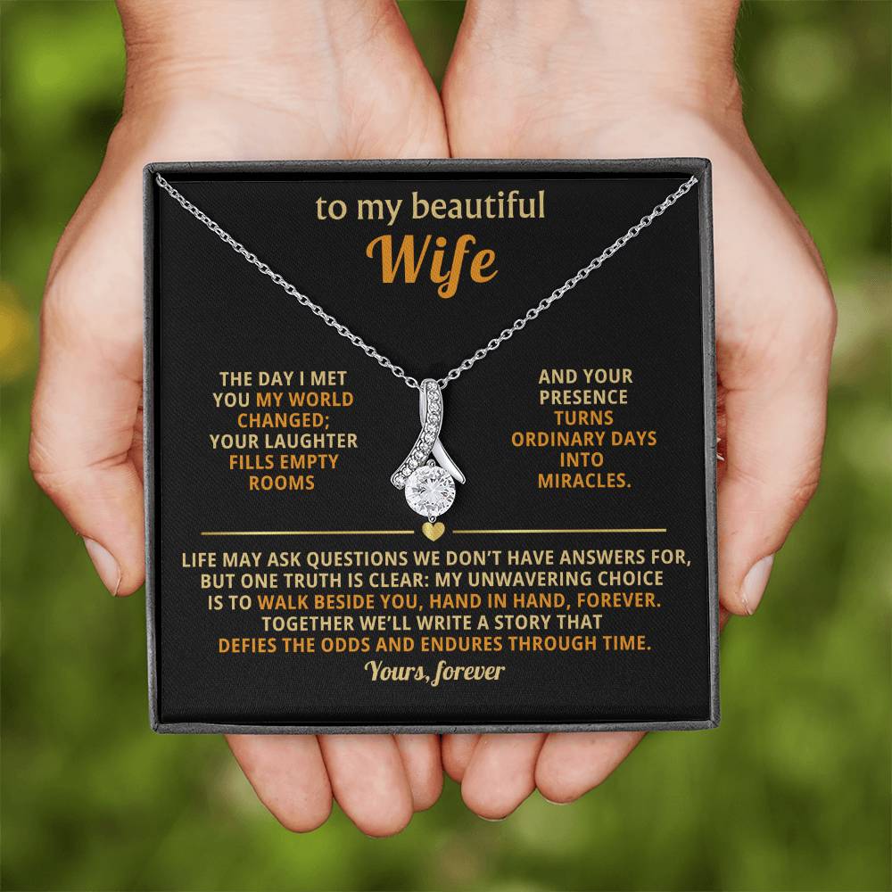 To My Wife Necklace – Love Pendant – Romantic Anniversary Gift from Husband – Strong Love Message Card Jewelry