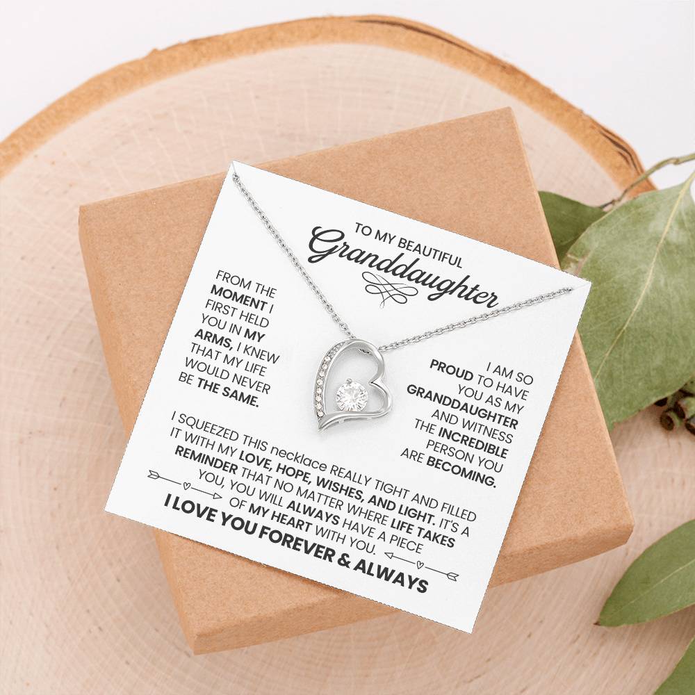 To My Beautiful Granddaughter Necklace – Heart Pendant with Lavender Message Card – Grandmother Gift of Love, Pride & Encouragement