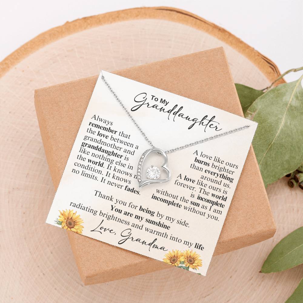 To My Granddaughter Necklace from Grandma – Heart Pendant with Sunflower Message Card – Meaningful Grandmother Gift of Love & Sunshine
