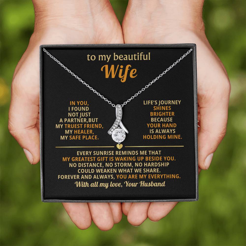 To My Beautiful Wife Necklace – Romantic Gift from Husband – Anniversary, Birthday, Valentine’s Day Message Card