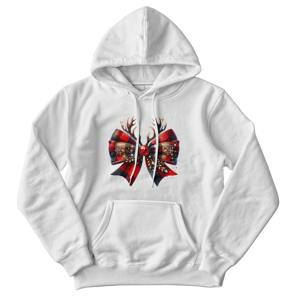 Christmas Reindeer Antler Plaid Bow Sweatshirt, Holiday Red Black Checkered Shirt, Cozy Winter Sweater, Festive Graphic Top