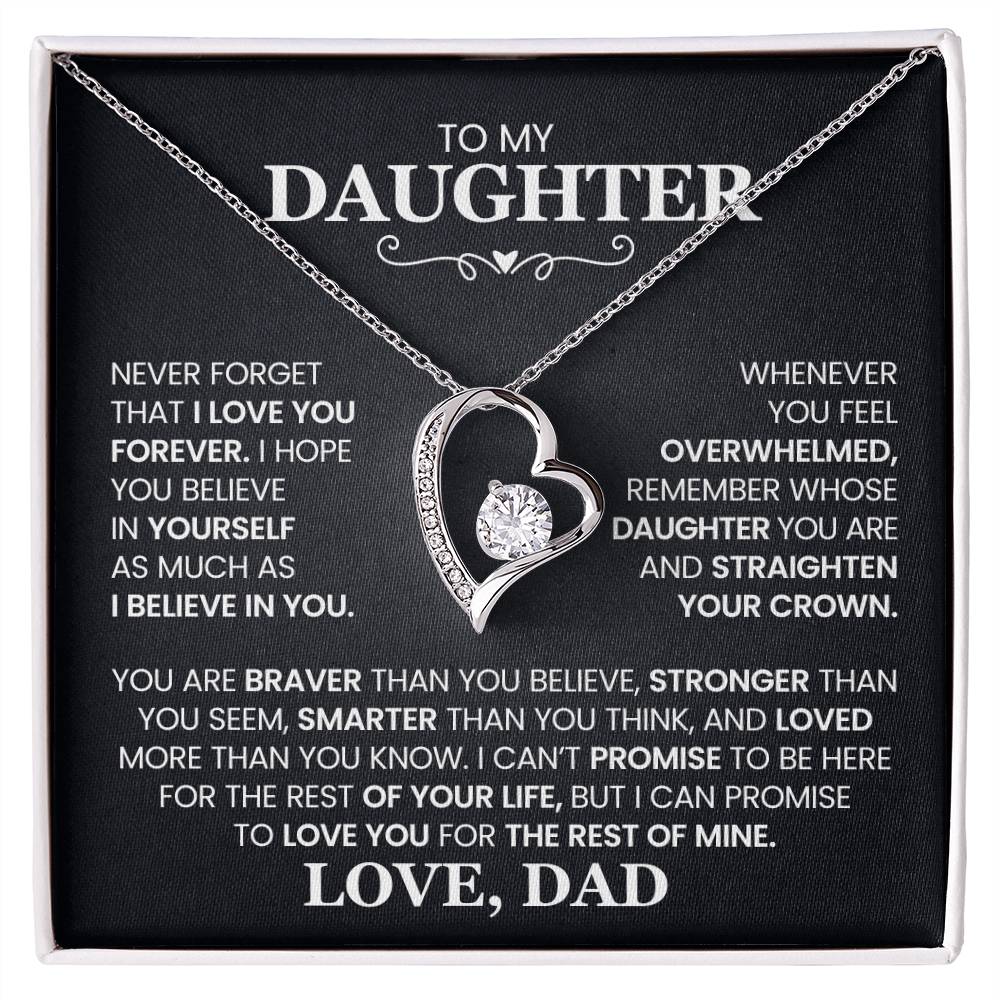 To My Daughter Necklace from Dad – Heart Pendant with Message Card – Meaningful Father to Daughter Gift for Birthday, Graduation, or Just Because