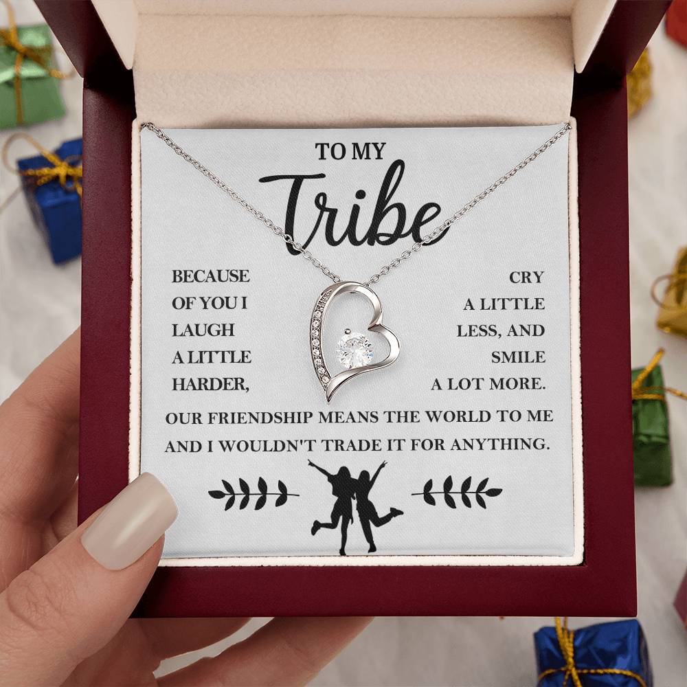 To My Tribe Necklace – Heart Pendant with Friendship Message Card – Meaningful Gift for Best Friends, Sisters, or Bridesmaids – “Our Friendship Means the World”