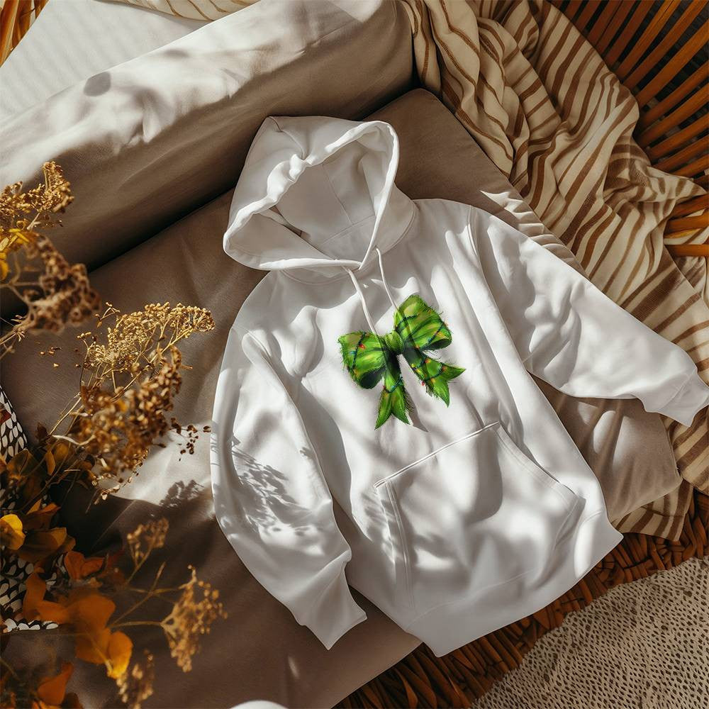 Christmas Green Bow with Lights Sweatshirt, Holiday Festive Wear, Comfortable Casual Top, Holiday Season Apparel, Christmas Gift Idea