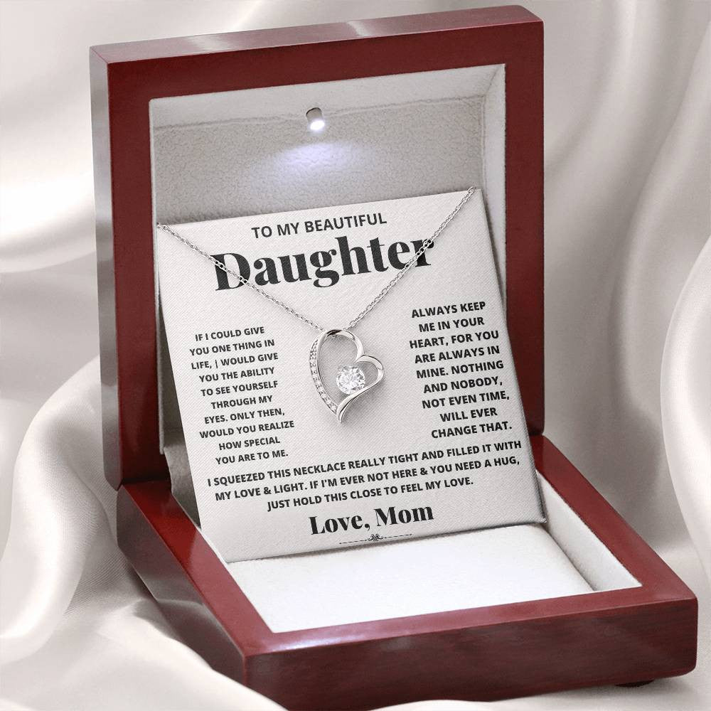 To Daughter Message Card Necklace,  Forever Love Necklace + Luxury Box