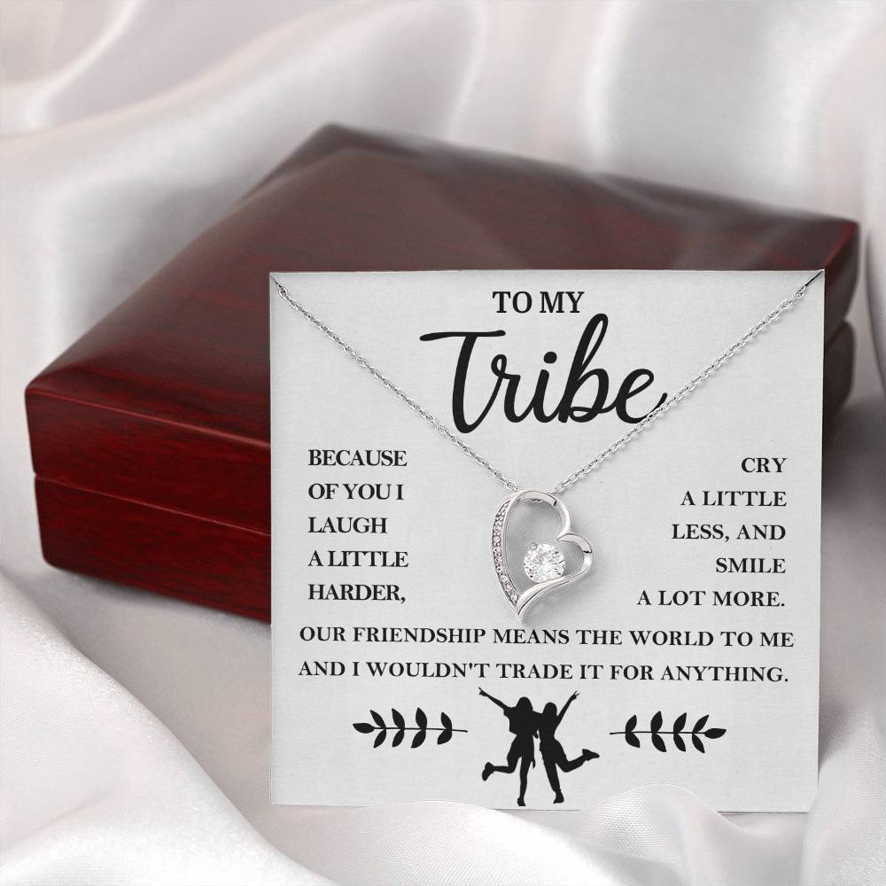To My Tribe Necklace – Heart Pendant with Friendship Message Card – Meaningful Gift for Best Friends, Sisters, or Bridesmaids – “Our Friendship Means the World”