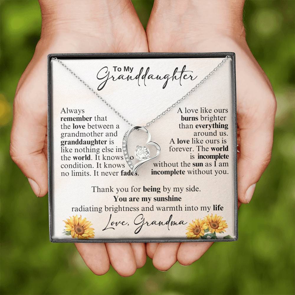 To My Granddaughter Necklace from Grandma – Heart Pendant with Sunflower Message Card – Meaningful Grandmother Gift of Love & Sunshine