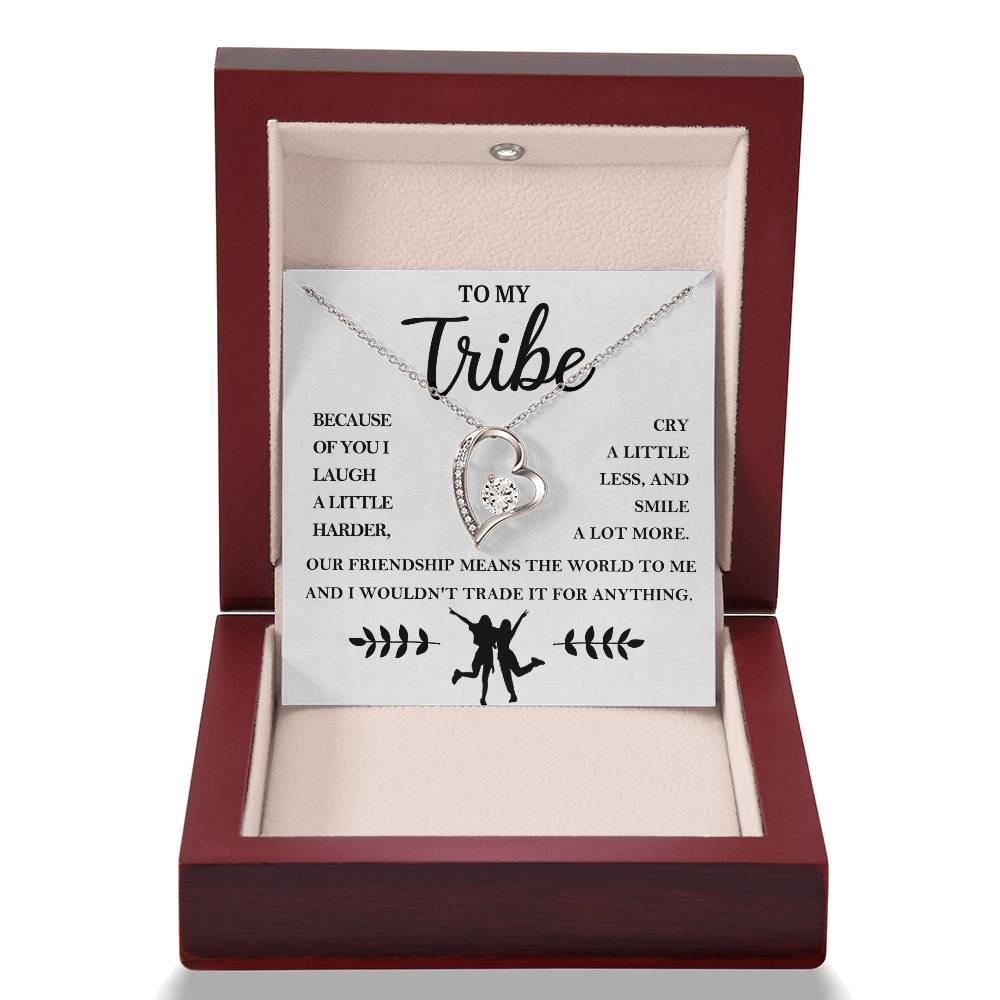 To My Tribe Necklace – Heart Pendant with Friendship Message Card – Meaningful Gift for Best Friends, Sisters, or Bridesmaids – “Our Friendship Means the World”