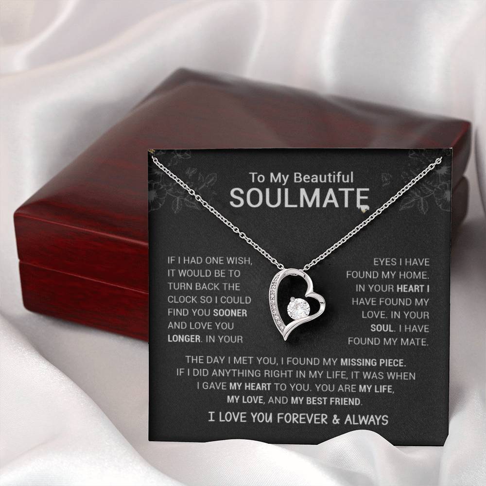 To My Beautiful Soulmate Necklace – Romantic Heart Pendant with Message Card – Anniversary Gift for Wife, Girlfriend, or Partner – Love You Forever Jewelry