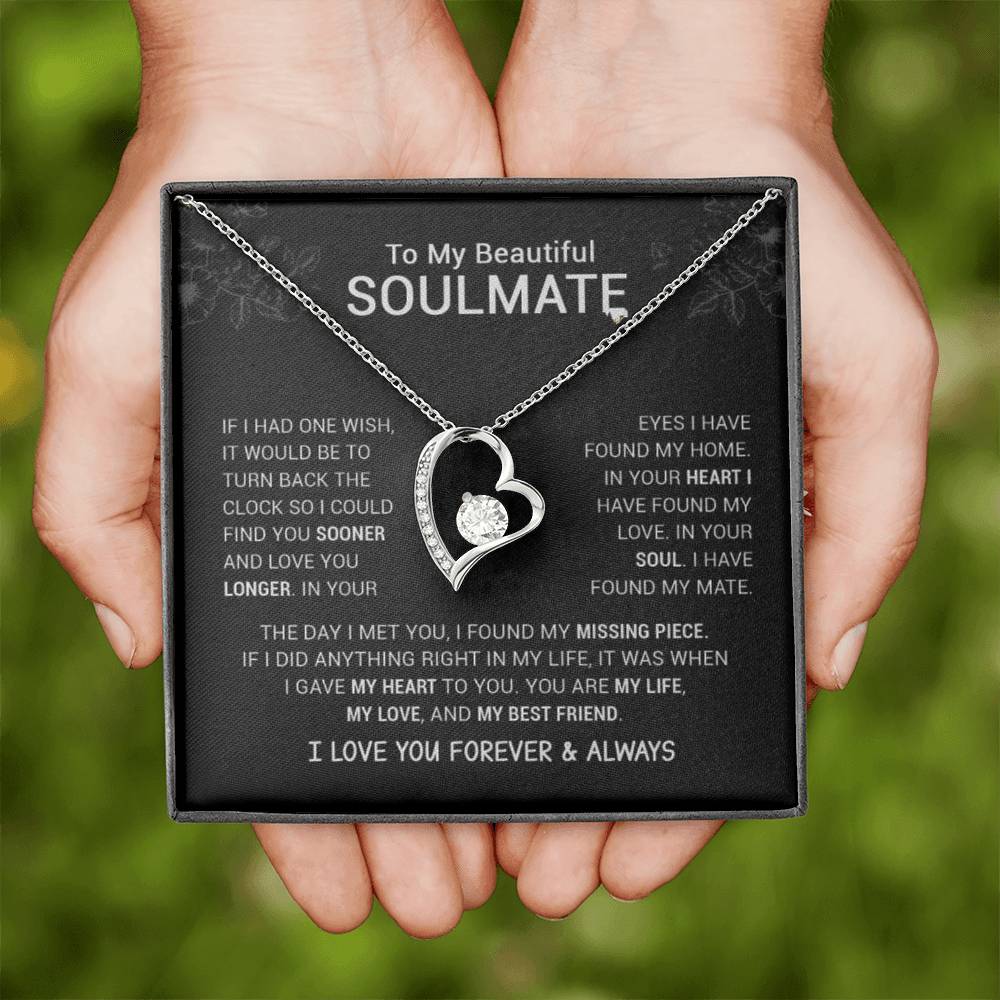To My Beautiful Soulmate Necklace – Romantic Heart Pendant with Message Card – Anniversary Gift for Wife, Girlfriend, or Partner – Love You Forever Jewelry