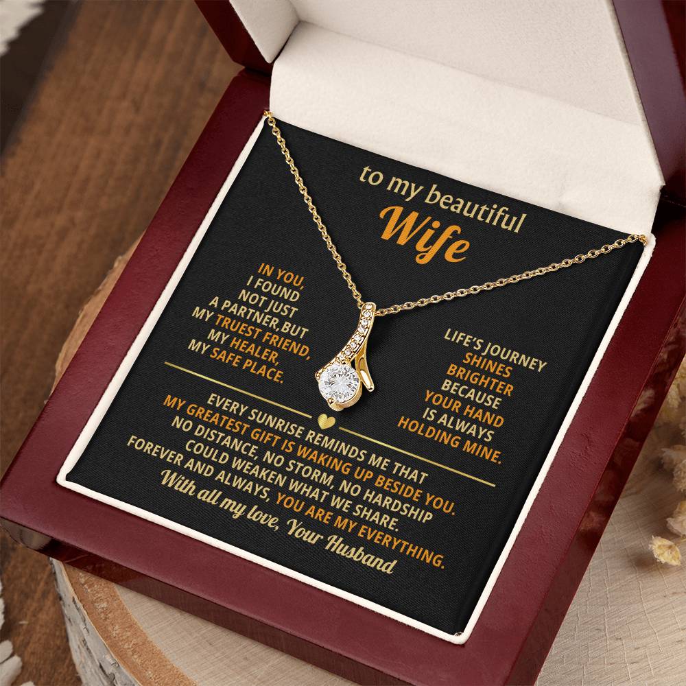 To My Beautiful Wife Necklace – Romantic Gift from Husband – Anniversary, Birthday, Valentine’s Day Message Card