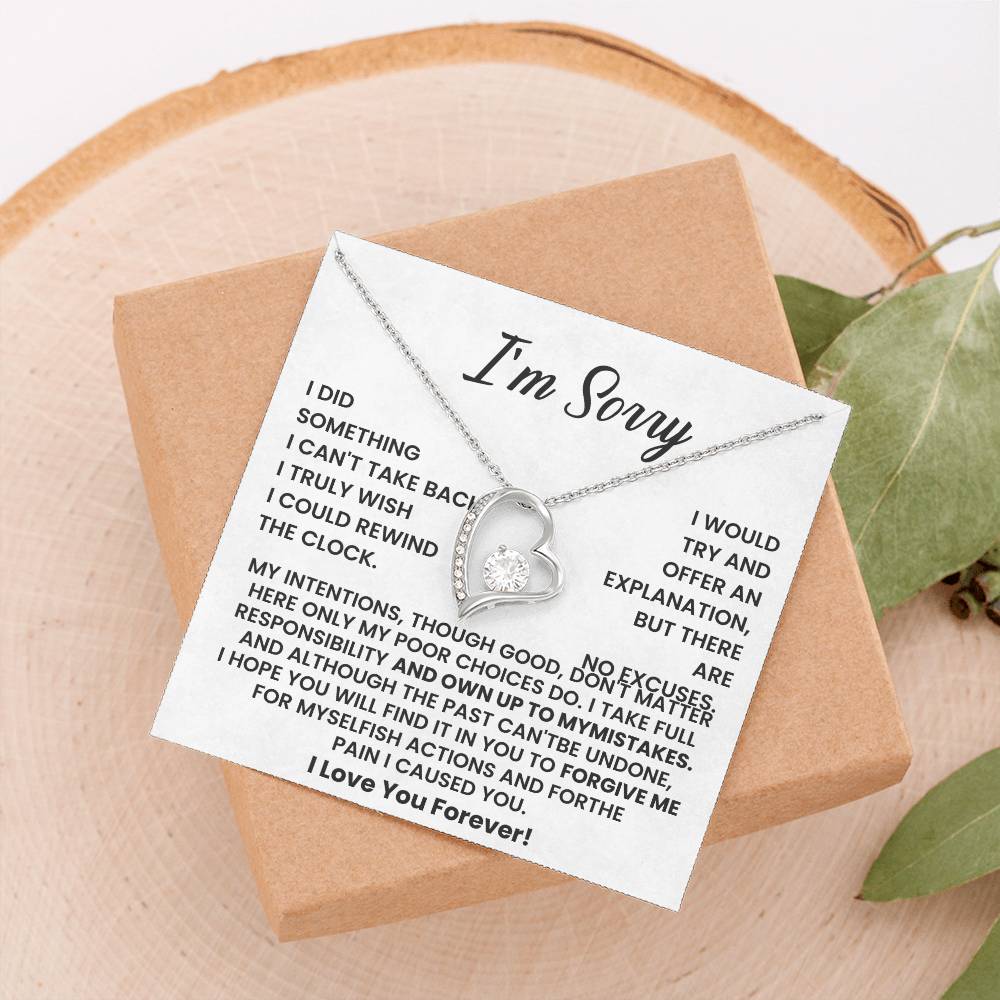 I’m Sorry Necklace – Heart Pendant with Apology Message Card – Meaningful Forgiveness Gift for Partner, Friend, or Loved One – “I Love You Forever”