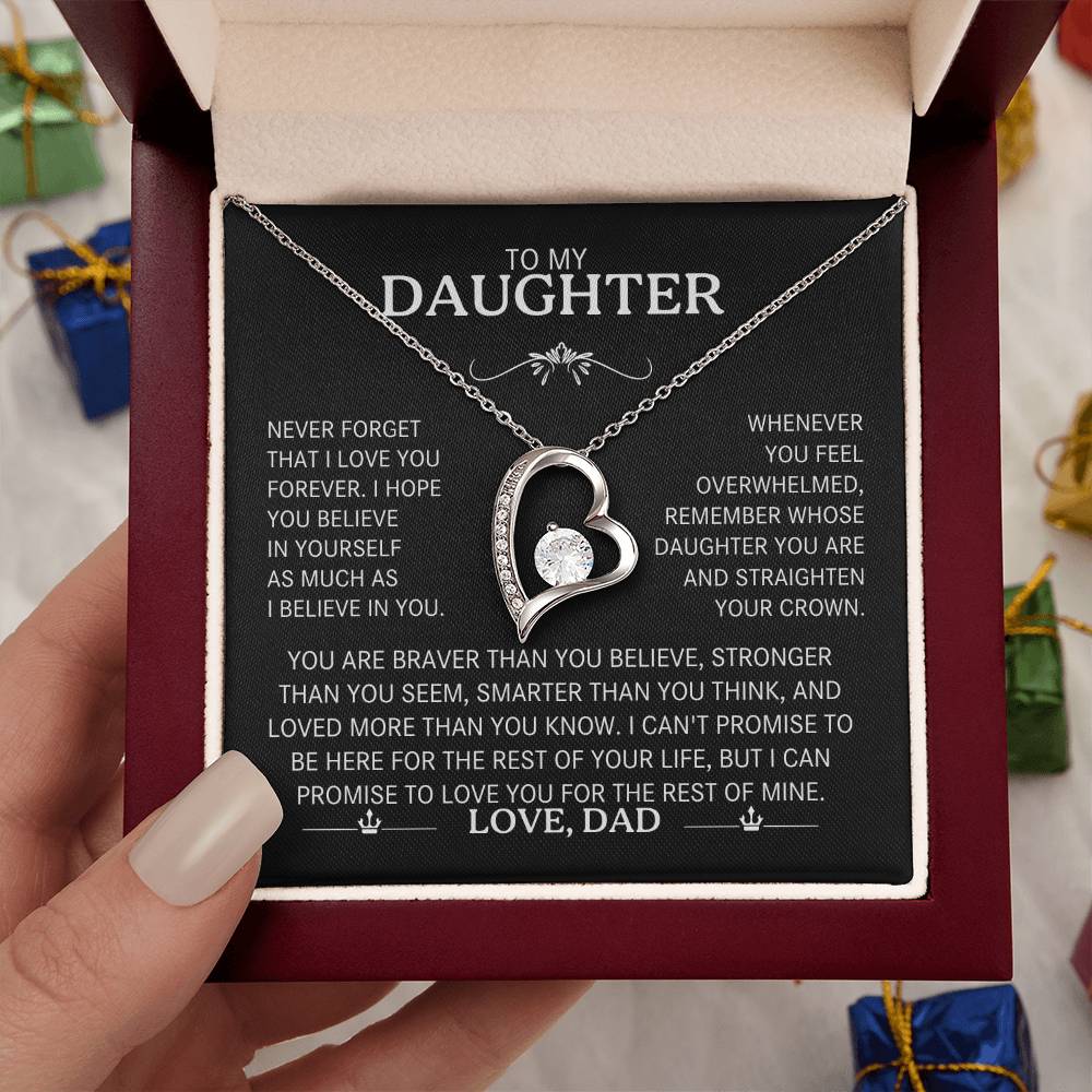 To My Daughter Necklace from Dad – Heart Pendant with Message Card – Meaningful Father to Daughter Gift for Birthday, Graduation, or Christmas