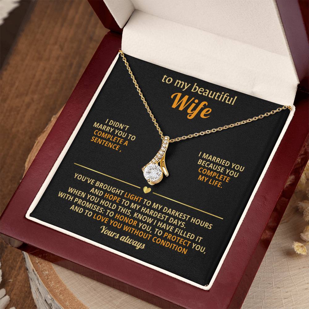 To My Beautiful Wife Necklace  – Romantic Gift from Husband – Anniversary, Birthday or Christmas Message Card Jewelry