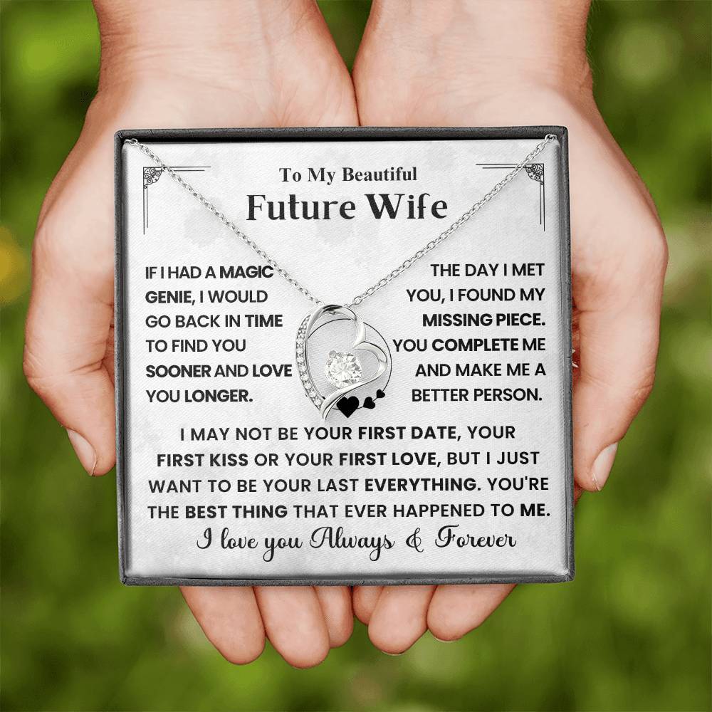 To My Beautiful Future Wife Necklace – Heart Pendant with Romantic Message Card – Engagement Gift, Proposal Keepsake, or Wedding Day Present from Fiancé