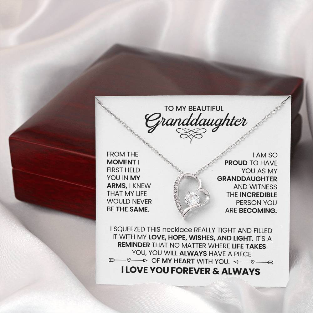 To My Beautiful Granddaughter Necklace – Heart Pendant with Lavender Message Card – Grandmother Gift of Love, Pride & Encouragement