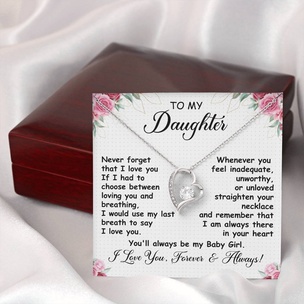 To My Daughter Necklace – Heart Pendant with Message Card – “I Love You Forever & Always” – Meaningful Gift from Mom or Dad – Birthday, Graduation, or Just Because