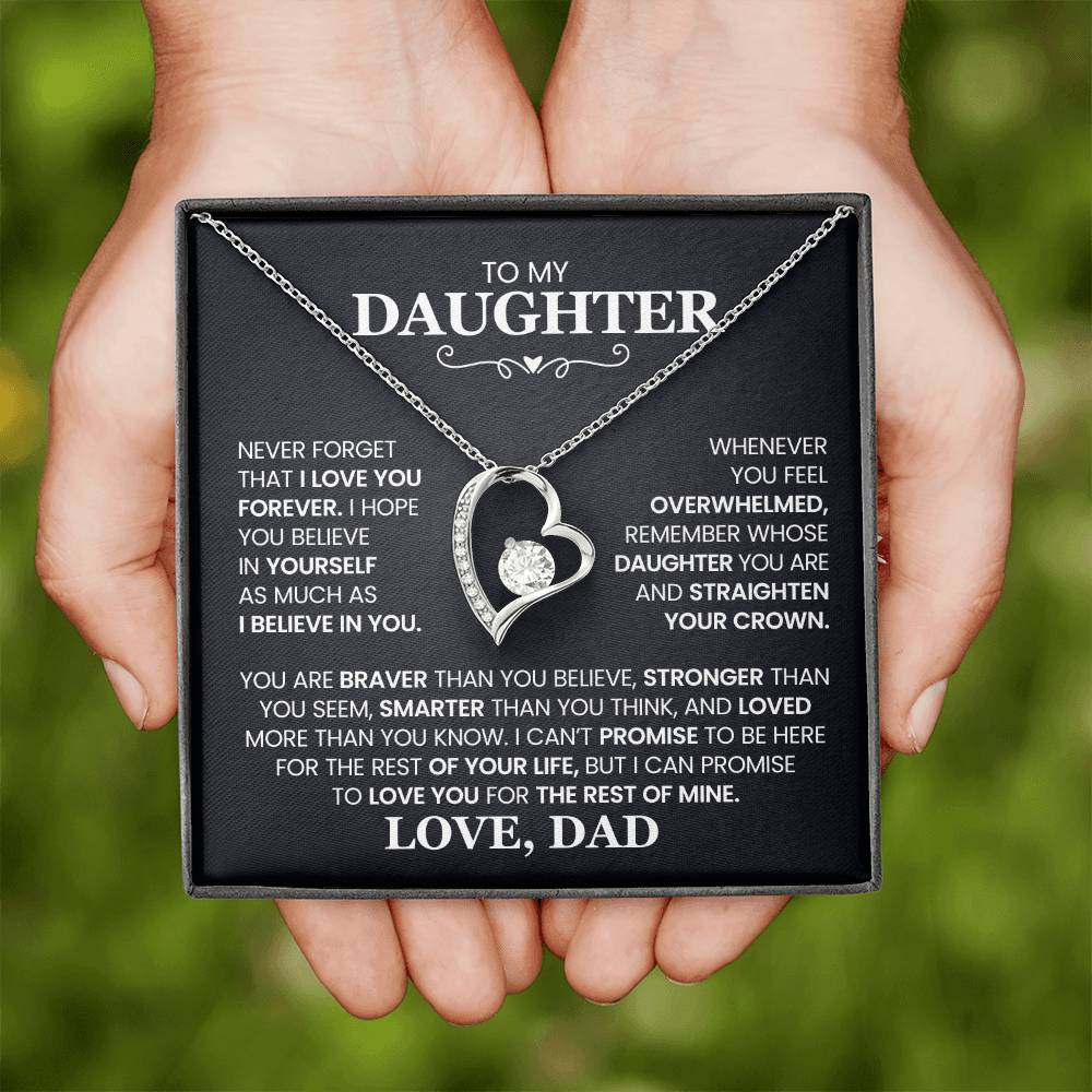 To My Daughter Necklace from Dad – Heart Pendant with Message Card – Meaningful Father to Daughter Gift for Birthday, Graduation, or Just Because