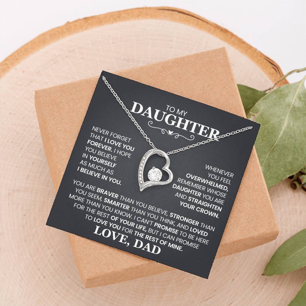 To My Daughter Necklace from Dad – Heart Pendant with Message Card – Meaningful Father to Daughter Gift for Birthday, Graduation, or Just Because