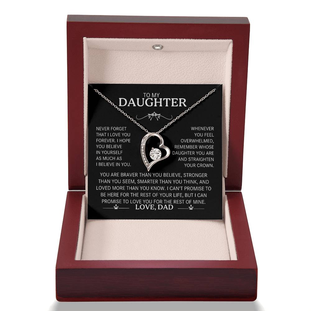 To My Daughter Necklace from Dad – Heart Pendant with Message Card – Meaningful Father to Daughter Gift for Birthday, Graduation, or Christmas