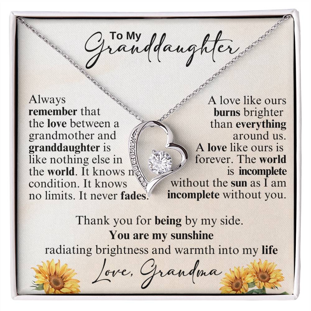 To My Granddaughter Necklace from Grandma – Heart Pendant with Sunflower Message Card – Meaningful Grandmother Gift of Love & Sunshine