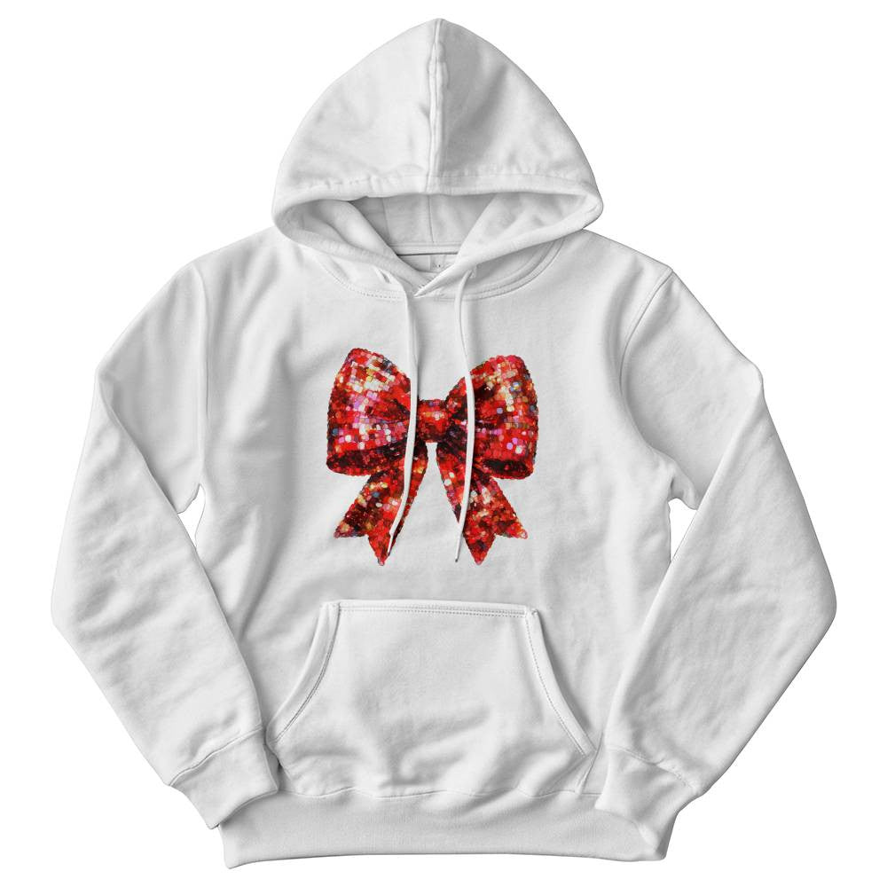 Red Glitter Bow Christmas Sweatshirt, Holiday Sweatshirt, Festive Christmas Apparel, Sparkling Bow Sweatshirt, Xmas Gift Idea
