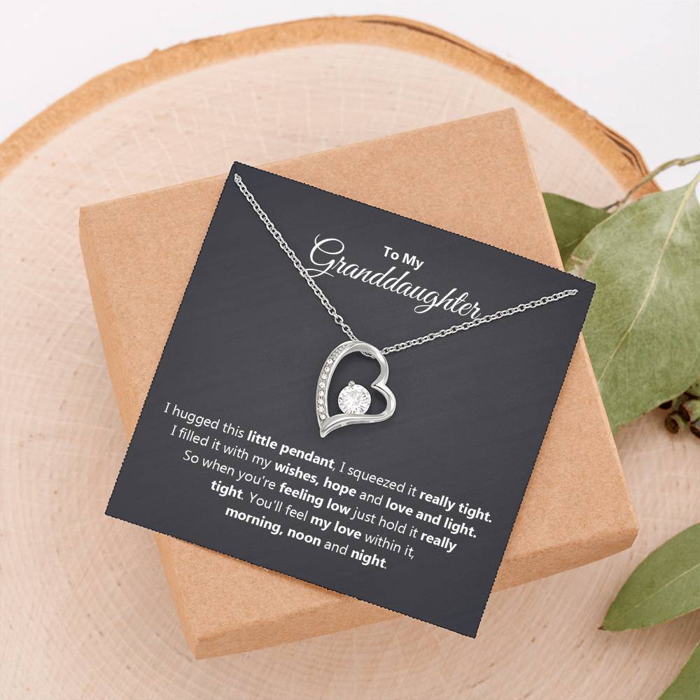 To My Granddaughter Necklace – Heart Pendant with Message Card – Gift from Grandma or Grandpa – “I Hugged This Pendant” Poem Keepsake – Sentimental Jewelry for Granddaughte