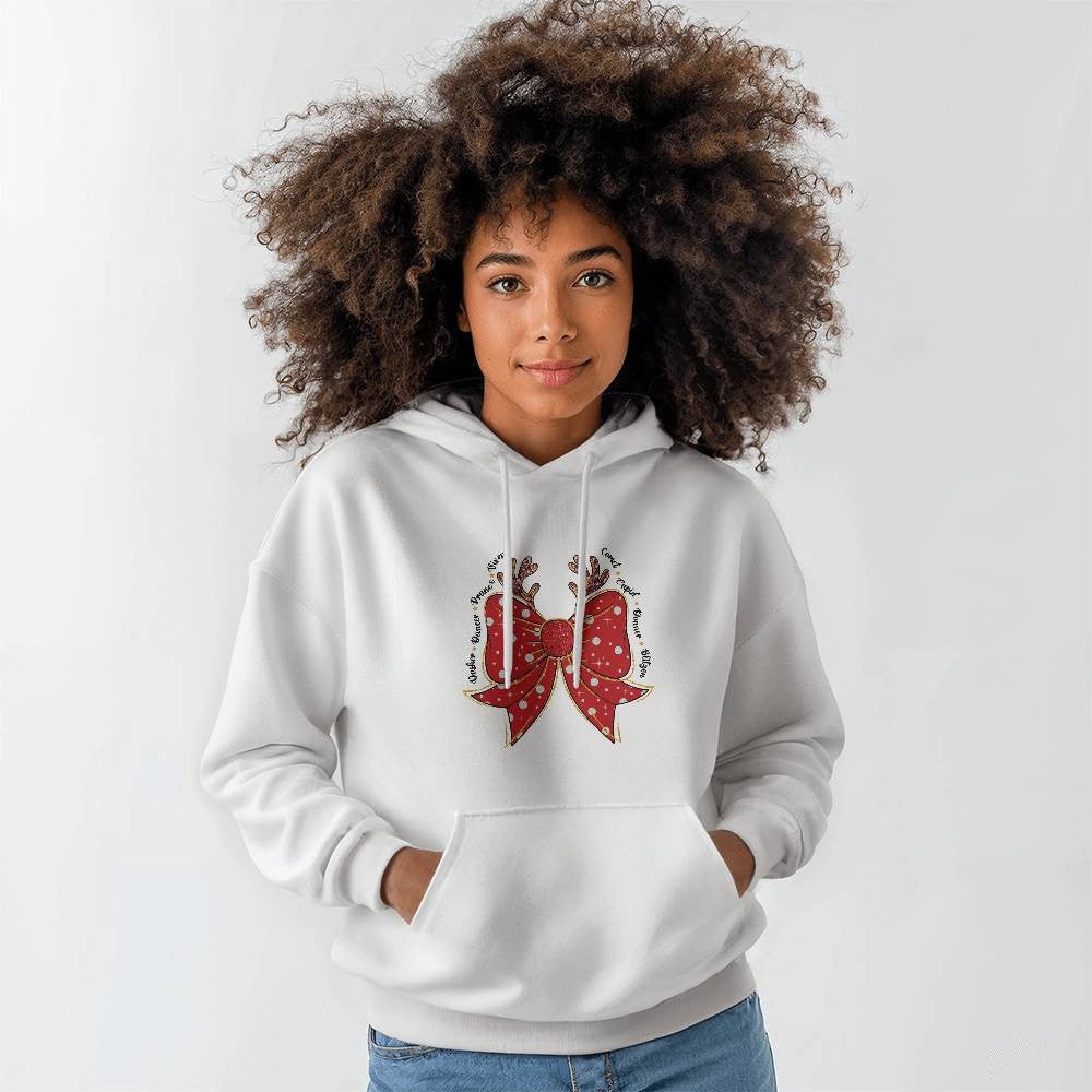 Festive Reindeer Bow Sweatshirt, Holiday Season Cozy Wear, Christmas Red Dot Bow, Warm Winter Casual Outfit, Gift Idea