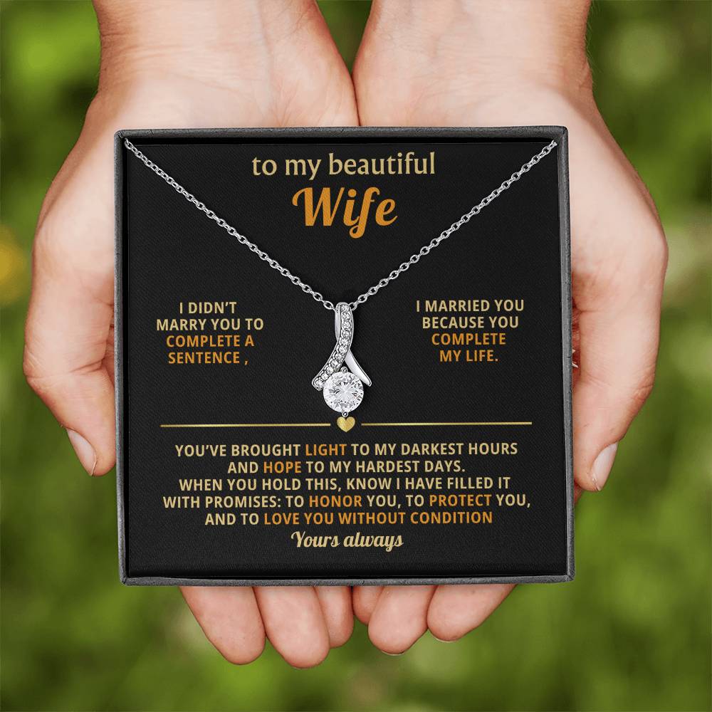 To My Beautiful Wife Necklace  – Romantic Gift from Husband – Anniversary, Birthday or Christmas Message Card Jewelry